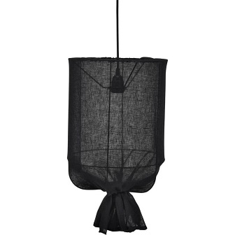 Lampa wisząca abażurowa Round len czarna 40cm